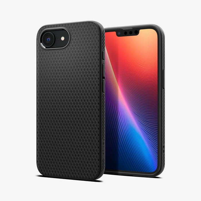 ACS09161 - iPhone 16e Case Liquid Air in Matte Black showing the back, partial front and sides