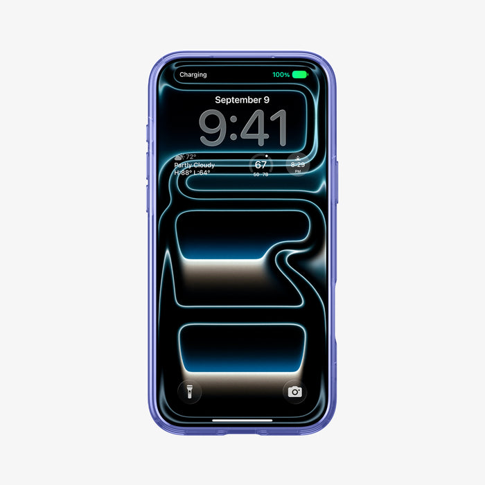 ACS11472 - Front view of Spigen C11 Cobalt Spring case on iPhone 17 Pro Max in periwinkle blue showing full display coverage