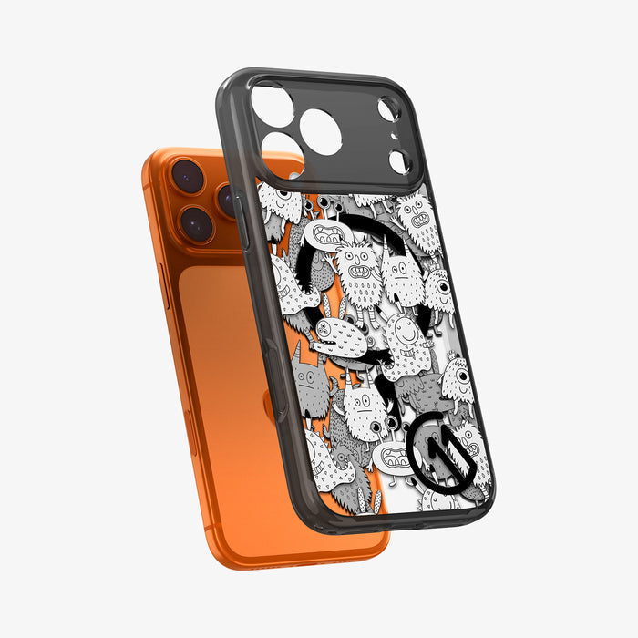 ACS11232 - iPhone 17 Pro Max case c11 Inkverse Edition (Mag Fit) showing the back of the case hovering above the device