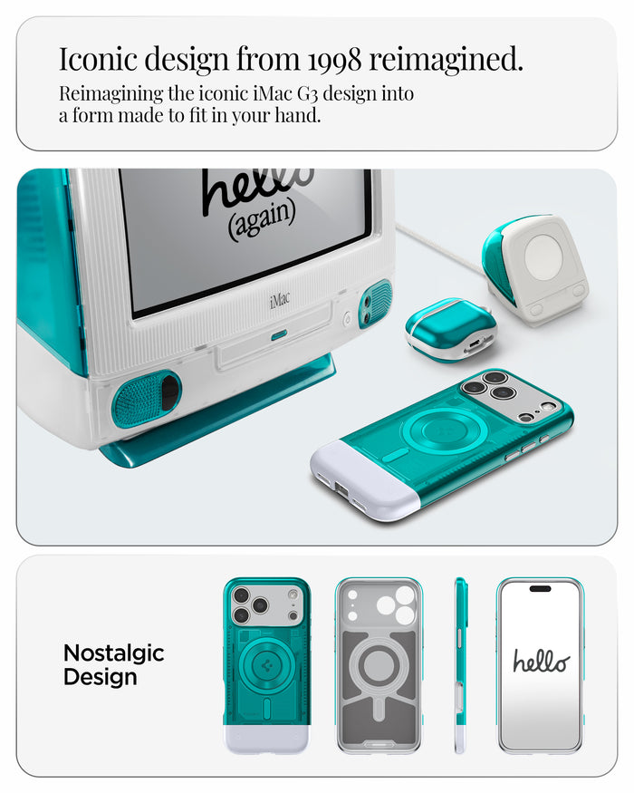 ACS09908 - iPhone 17 Pro Max Case Classic C1 (MagFit) in bondi blue showing iconic design from 1998 reimagined. reimagining the iconic iMac G3 design into a form made it to fit in your hand. nostalgic design.