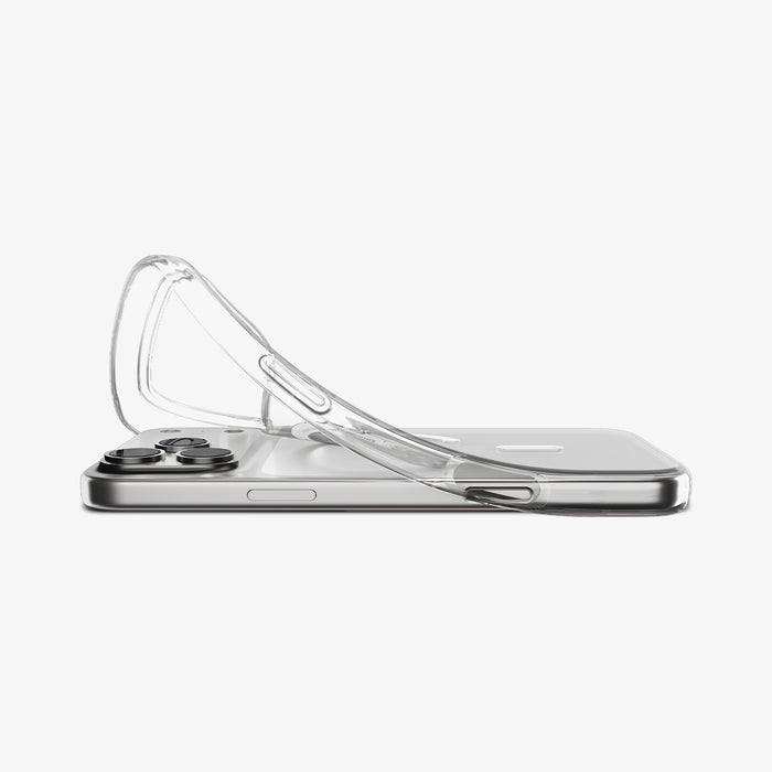 ACS09598 - iPhone 17 Pro Max Crystal Flex (MagFit) in Clear White showing the back, hovering above the device