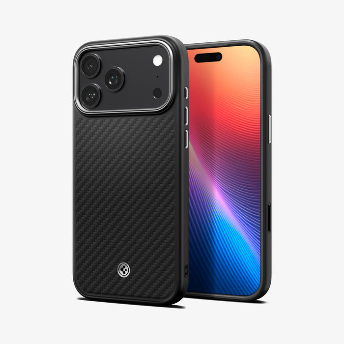 ACS09905 - iPhone 17 Pro Max Case Enzo Aramid T in black showing the back and front
