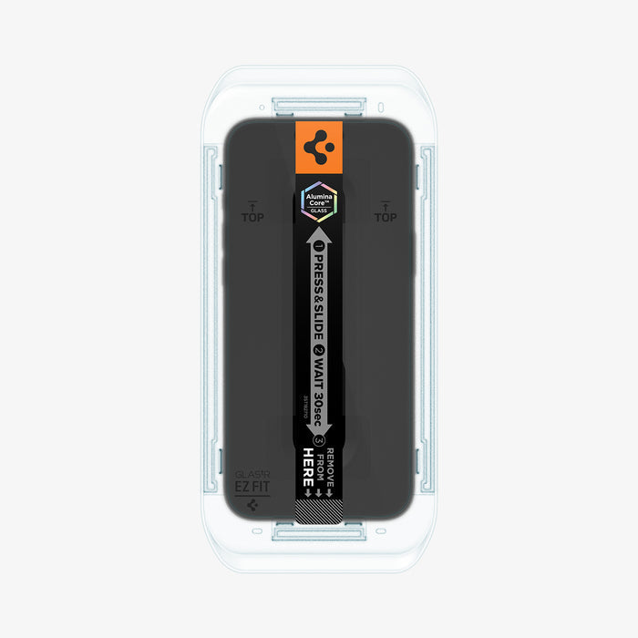 AGL07908 - iPhone 17 Pro Max GLAS.tR EZ Fit Privacy showing the front, with installation tray attached to the device