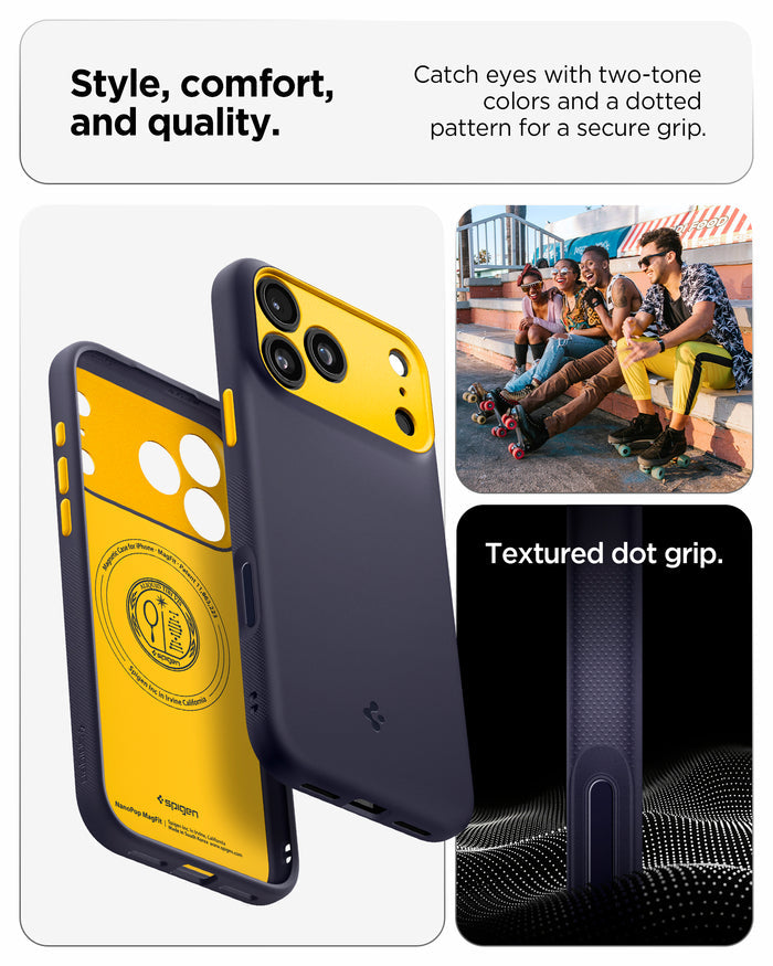 ACS09913CC - iPhone 17 Pro Max Case Nano Pop (MagFit) in blueberry navy showing the style, comfort and quality. Catch eyes with two-tone colors and a dotted pattern for a secure grip