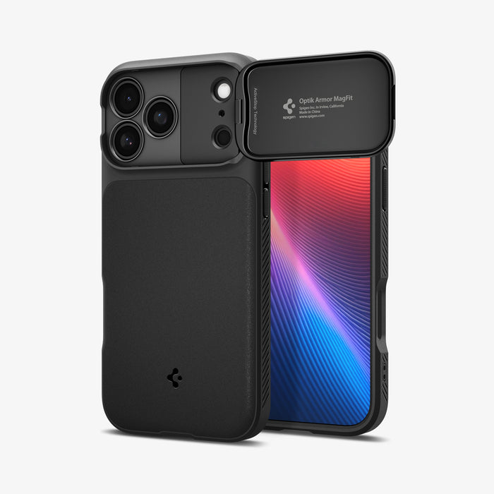 ACS09900 - iPhone 17 Pro Max Series Case Optik Armor (MagFit) in black showing the back and front