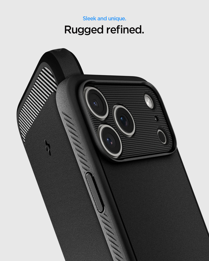 ACS09886CA - iPhone 17 Pro Max Rugged Armor (MagFit) in Matte Black showing sleek and unique. Rugged refined.