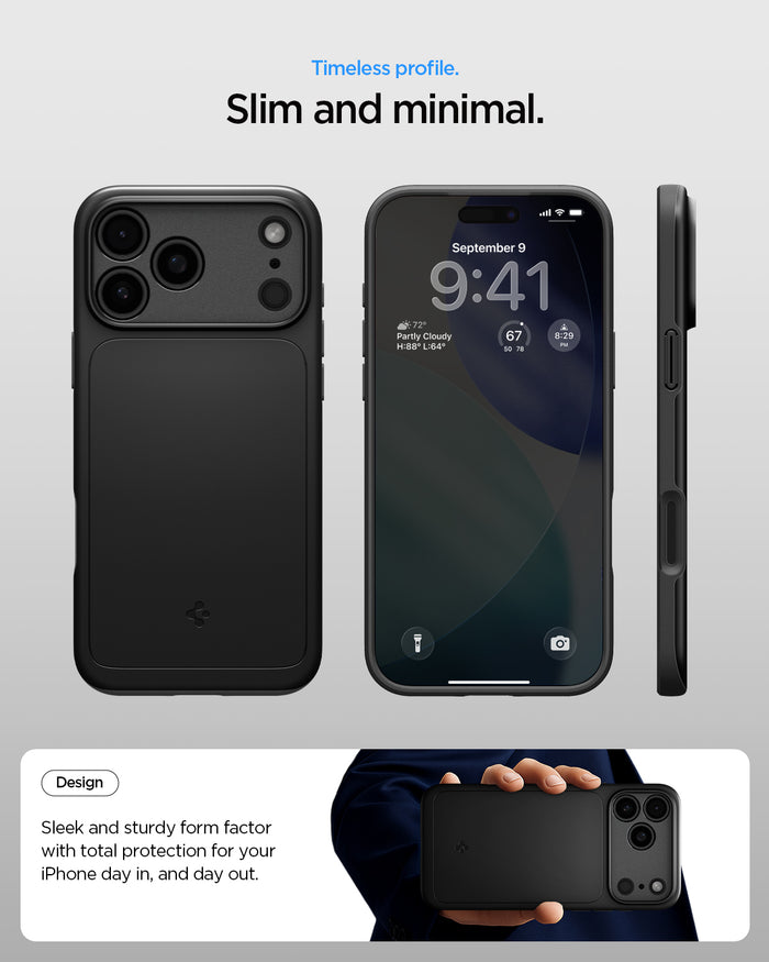 ACS09879 - iPhone 17 Pro Max Thin Fit (MagFit) in black check timeless profile. slim and minimal. Design. Sleek and sturdy form factor with total protection for your iPhone day in and day out.