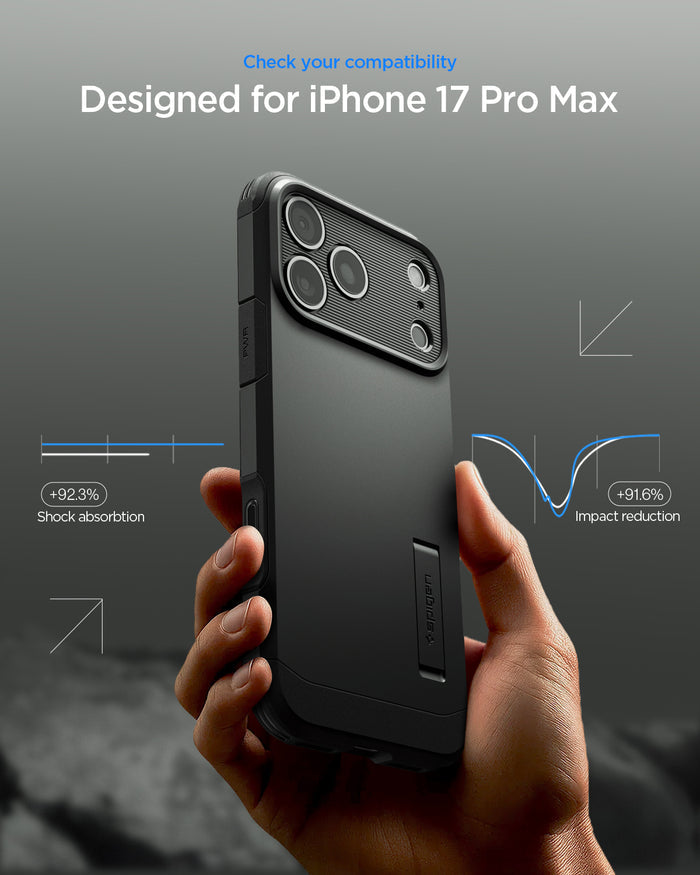 ACS09897 - iPhone 17 Pro Max Case Tough Armor T AI (MagFit) in black showing check your compatibility