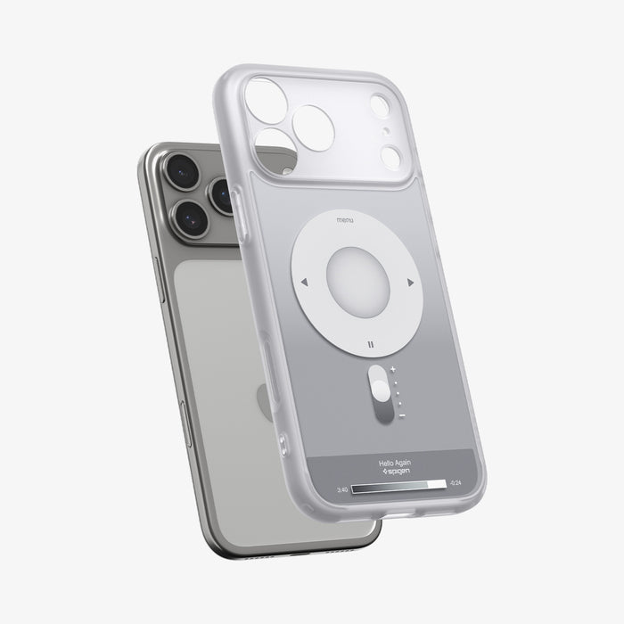 ACS10044 - iPhone 17 Pro Max Case Ultra Hybrid Classic (MagFit) in Classic Silver showing the back, hovering in front of the device
