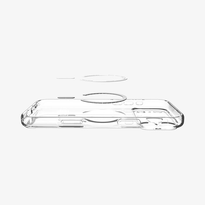 ACS10035 - iPhone 17 Pro Max Ultra Hybrid (MagFit) in Clear White showing layer and magfit magnet above the case