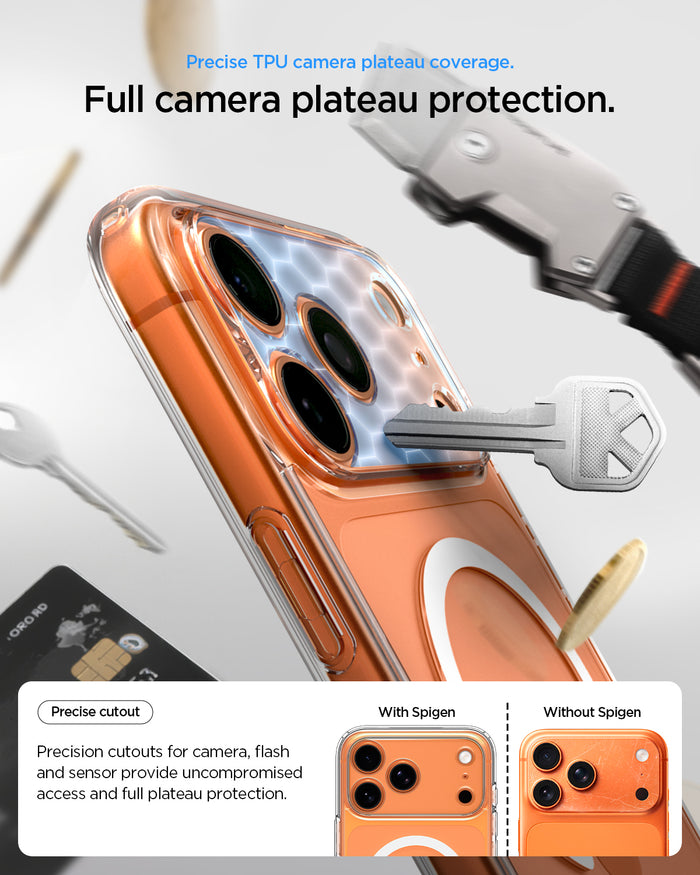 ACS10035 - iPhone 17 Pro Max Ultra Hybrid (MagFit) in Clear White showing precise TPU camera plateau coverage. full camera plateau protection.
