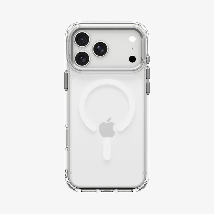 ACS11908 - iPhone 18 Pro Max / iPhone 17 Pro Max Ultra Hybrid Optik S (Mag Fit) Clear Silver showing the clear case from the back with a visible magnetic ring and raised camera frame