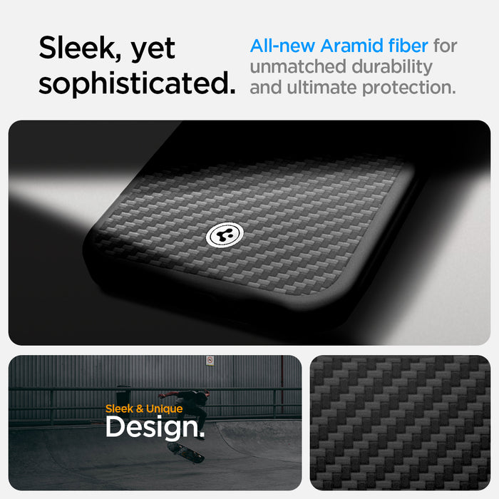 ACS09153 - iPhone 17e Case Enzo Aramid in Matte Black showing the sleek, yet sophisticated all-new Aramid fiber for unmatched durability and ultimate protection