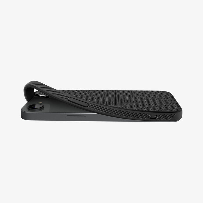 ACS09161 - iPhone 17e Case Liquid Air in Matte Black showing the partial back and side while corner's partially lifted