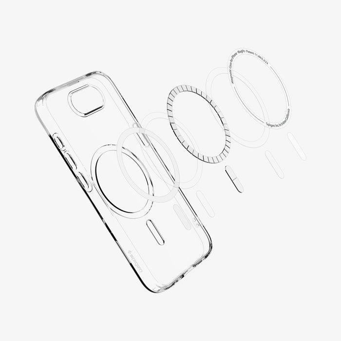 ACS09150 - iPhone 17e Case Liquid Crystal (MagFit) in Clear White showing the detached magsafe ring hovering above the case