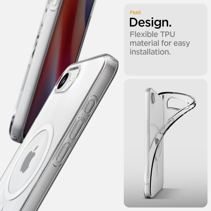 ACS09150 - iPhone 17e Case Liquid Crystal (MagFit) in Clear White showing the fluid design. Flexible TPU material for easy installation