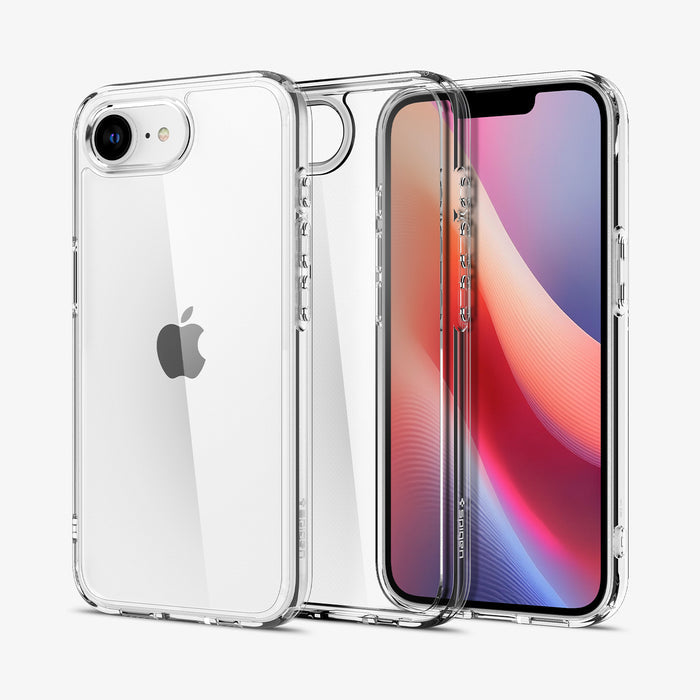 ACS09160 - iPhone 17e Case Ultra Hybrid in Crystal Clear showing the back, inner, front and partial sides