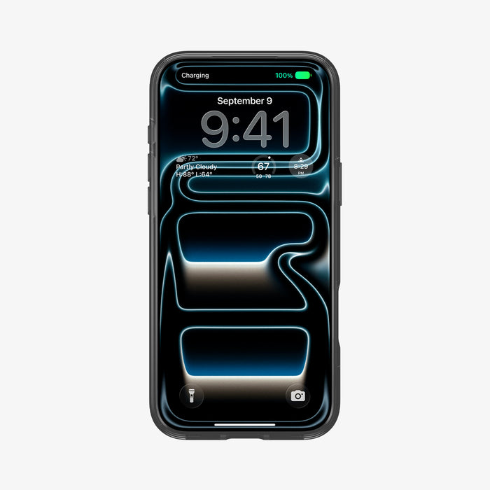 ACS11841 - Spigen Signal C11 iPhone 17 Pro Max case showing front and back views of the Spigen Signal C11 case with lock screen and street sign design visible