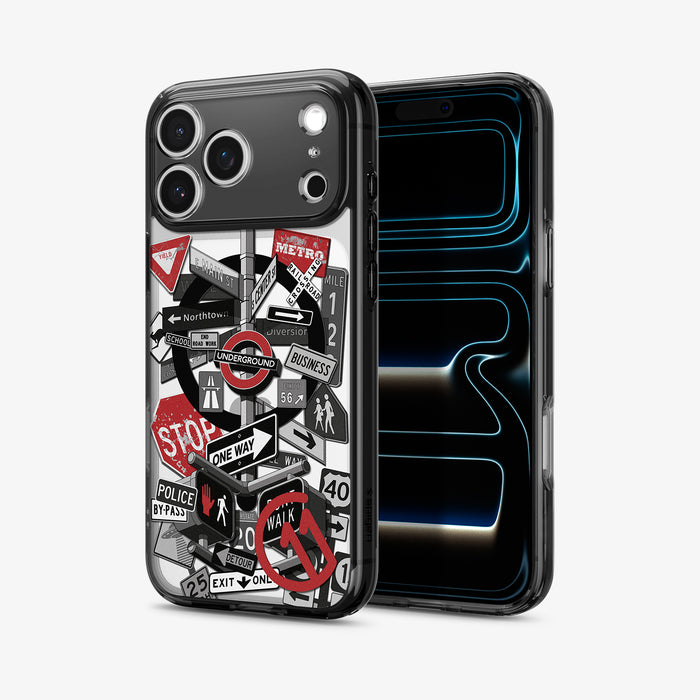 ACS11842 - Spigen Signal C11 iPhone 17 Pro case showing the Spigen Signal C11 case front view with lock screen displaying a flowing black and blue wallpaper