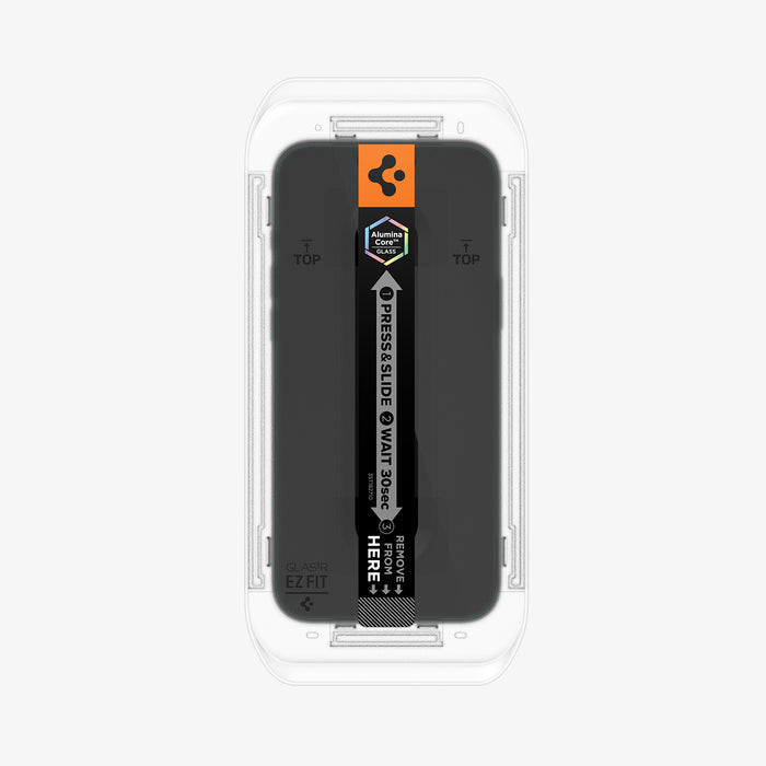 AGL12029 - iPhone 18 Pro Max Pro GLAS.tR EZ Fit | Privacy showing the screen protector secured inside the installation tray before application.