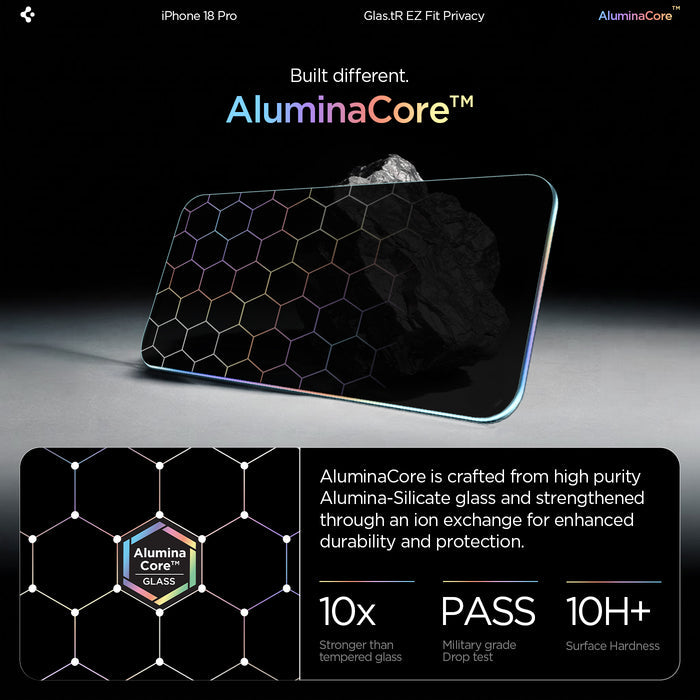 AGL12029 - iPhone 18 Pro Max Pro GLAS.tR EZ Fit | Privacy showing aluminacore