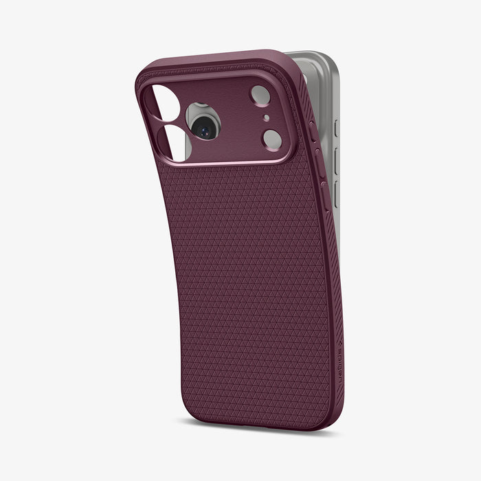 ACS12334 - iPhone 18 Pro Max / iPhone 17 Pro Max Liquid Air in Dark Cherry showing the back, partially peeled off from the device
