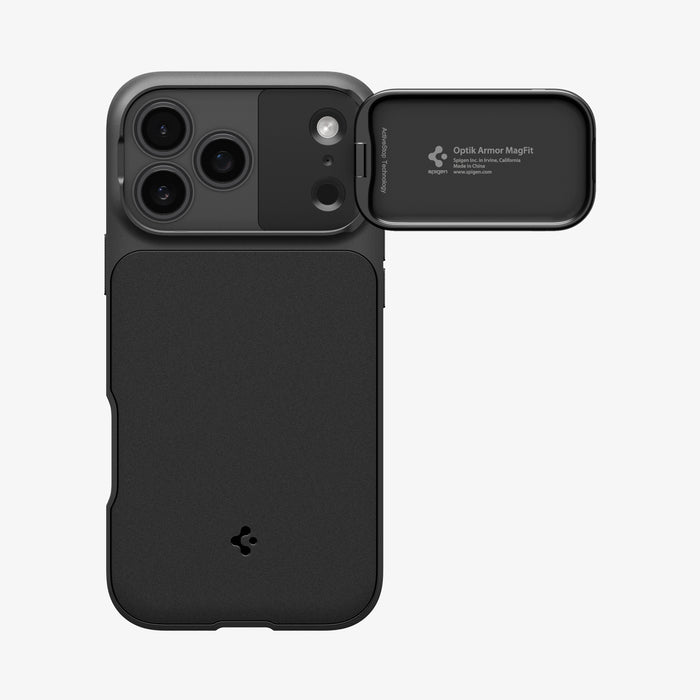 ACS09900 - iPhone 17 Pro Max Series Case Optik Armor (MagFit) in black showing the back with camera lens exposed