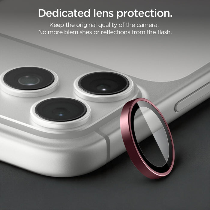 AGL12044 - iPhone 18 Pro Max / iPhone 18 Pro Optik Pro EZ Fit Lens Protector in burgundy showing individual lens protectors designed to cover each camera lens while maintaining clear image quality.