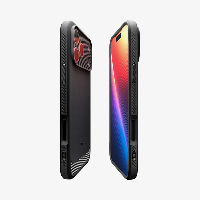 ACS09886CA - iPhone 17 Pro Max Rugged Armor (MagFit) in Matte Black showing the partial back, partial front and sides