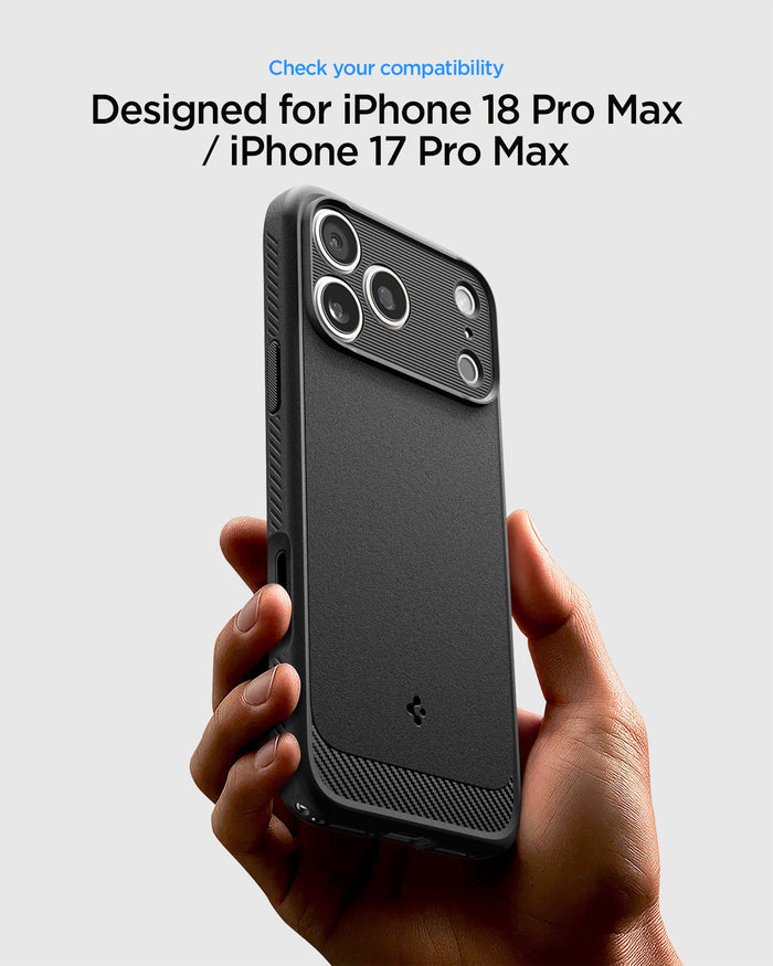 ACS09886CA - iPhone 18 Pro Max / 17 Pro Max Rugged Armor (MagFit) in Matte Black showing check your compatibility