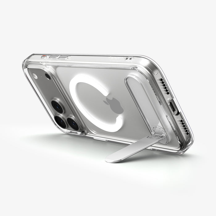 ACS12004 - iPhone 18 Pro Max / iPhone 17 Pro Max Slim Armor Essential S (Mag Fit) showing the kickstand extended for hands-free landscape viewing.
