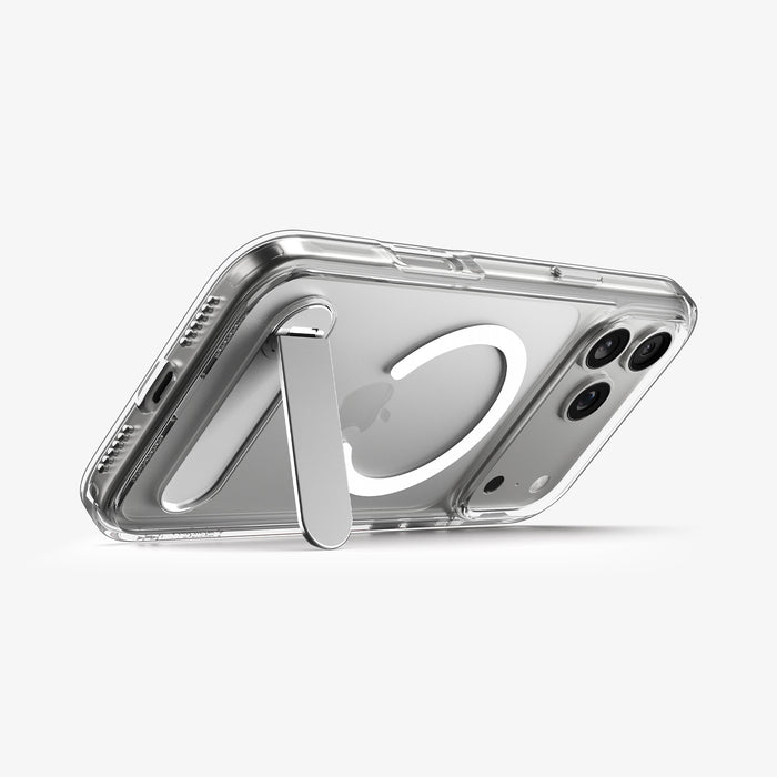 ACS12004 - iPhone 18 Pro Max / iPhone 17 Pro Max Slim Armor Essential S (Mag Fit) showing the kickstand supporting the case in a low landscape viewing position.