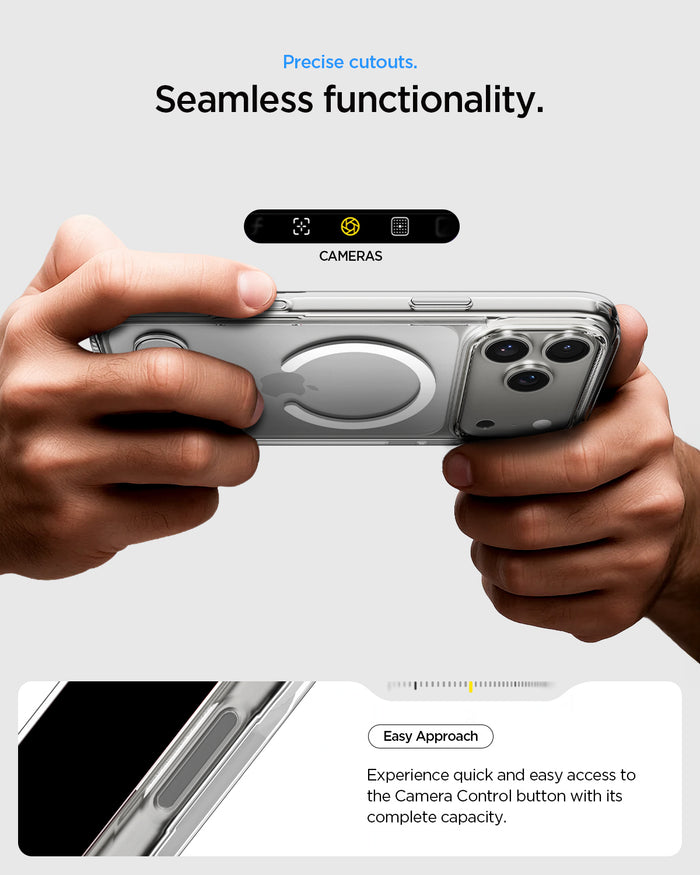 ACS12004 - iPhone 18 Pro Max / iPhone 17 Pro Max Slim Armor Essential S (Mag Fit) showing precise button access designed for easy camera control while holding the phone.