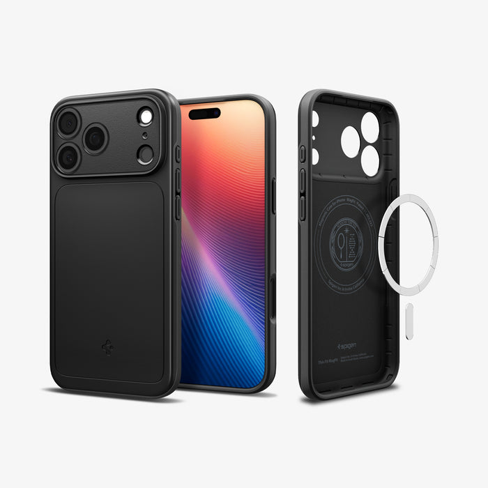 ACS09879 - iPhone 17 Pro Max Thin Fit (MagFit) in black showing the back, front and inside