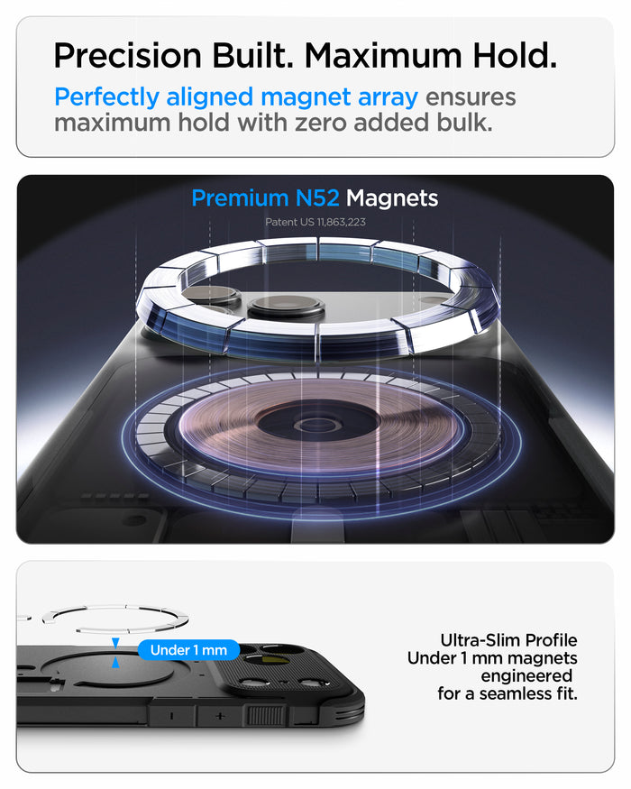 ACS09897CC - iPhone 18 Pro Max / iPhone 17 Pro Max Tough Armor T Mag Fit Black showing a precision-aligned N52 magnet array with an ultra-slim profile for a secure magnetic connection