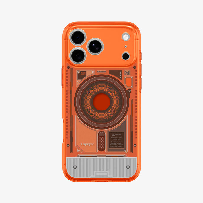 ACS11755 - iPhone 18 Pro Max / iPhone 17 Pro Max Ultra Hybrid C-One (Mag Fit) Tangerine showing the back design with a visible magnetic ring, raised camera frame, and detailed internal-inspired graphics