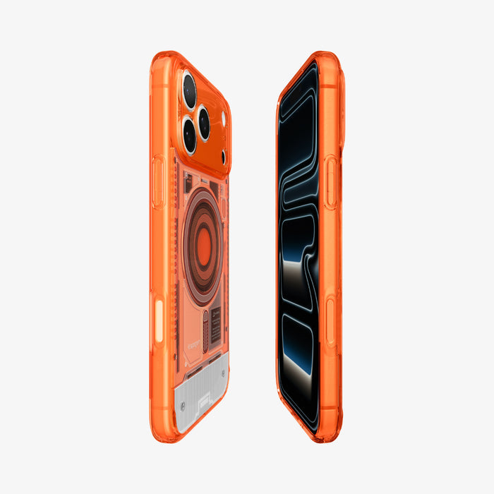 ACS11755 - iPhone 18 Pro Max / iPhone 17 Pro Max Ultra Hybrid C-One (Mag Fit) Tangerine showing front and back angled views highlighting the slim profile and raised protective edges