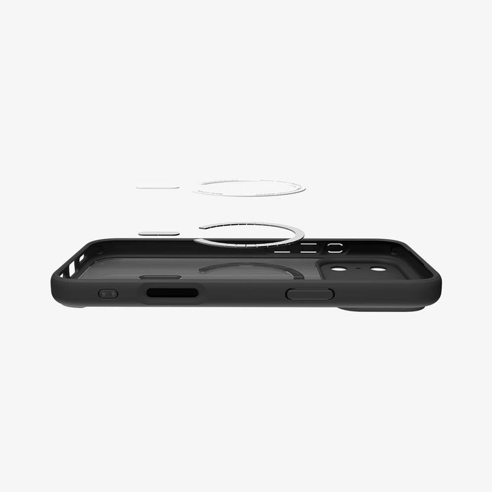 ACS10038 - iPhone 17 Pro Max Ultra Hybrid (MagFit) in Frost Black showing layer and magfit magnet above the case