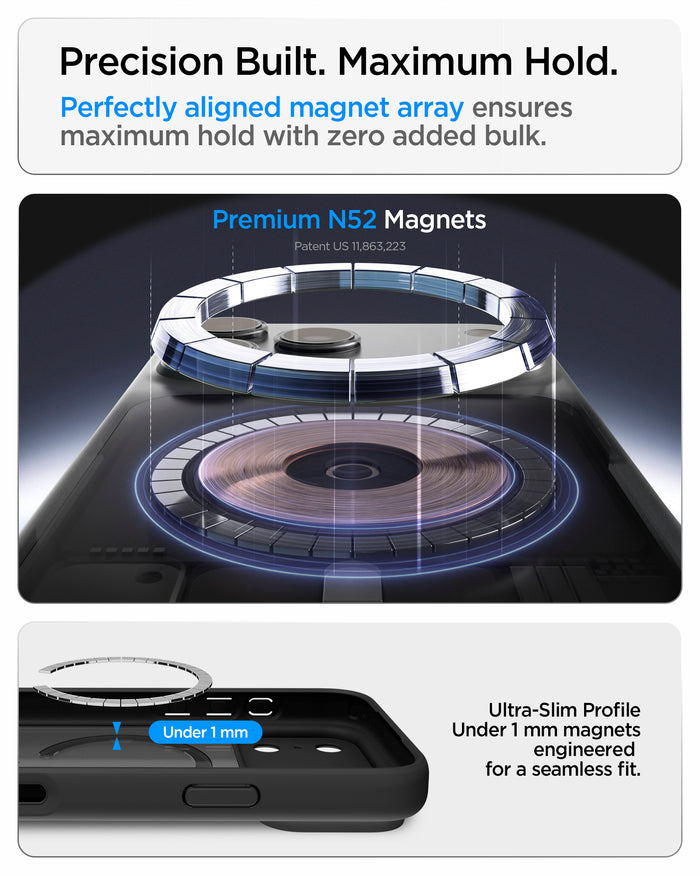 ACS10038 - iPhone 18 Pro Max / iPhone 17 Pro Max Ultra Hybrid (MagFit) in Frost Black showing a precisely aligned magnetic array with an ultra-slim profile for a strong and seamless hold