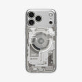 ACS10041CC -  iPhone 18 Pro Max / iPhone 17 Pro Max Ultra Hybrid Zero One (MagFit) Natural Titanium showing a clear case with a detailed teardown-inspired back design and integrated magnetic ring