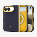 ACS11686 - iPhone Duo Nano Pop (Mag Fit) in Blueberry Navy showing multiple views of the foldable case with contrasting trim, camera protection, and slim profile