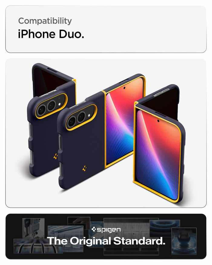 ACS11686 - iPhone Duo Nano Pop (Mag Fit) in Blueberry Navy showing case compatibility across multiple folded and unfolded views