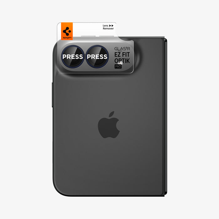 AGL12011 - iPhone Duo Optik Pro EZ Fit Lens Protector in Night Sky showing the EZ Fit Optik Pro alignment tray positioned over the dual camera lenses