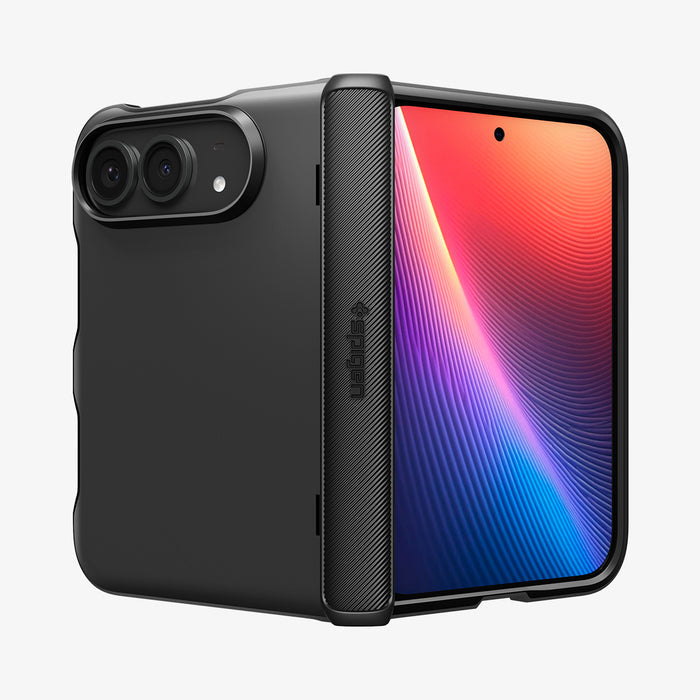 ACS11695 - iPhone Duo Slim Armor Pro (Mag Fit) showing the case partially folded with textured hinge protection and raised camera edges