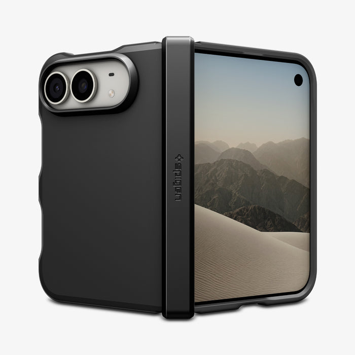 ACS11690 - iPhone Duo Tough Armor Pro (Mag Fit) in Black showing the rugged case in a partially folded position with full hinge and camera protection