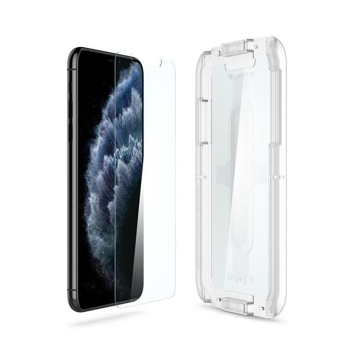 063GL25358 - iPhone XS / X Screen Protector GLAS.tR EZ Fit showing the device, screen protector and ez fit tray