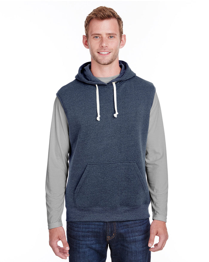 J America JA8877 Adult Triblend Fleece Sleeveless Hooded Sweatshirt
