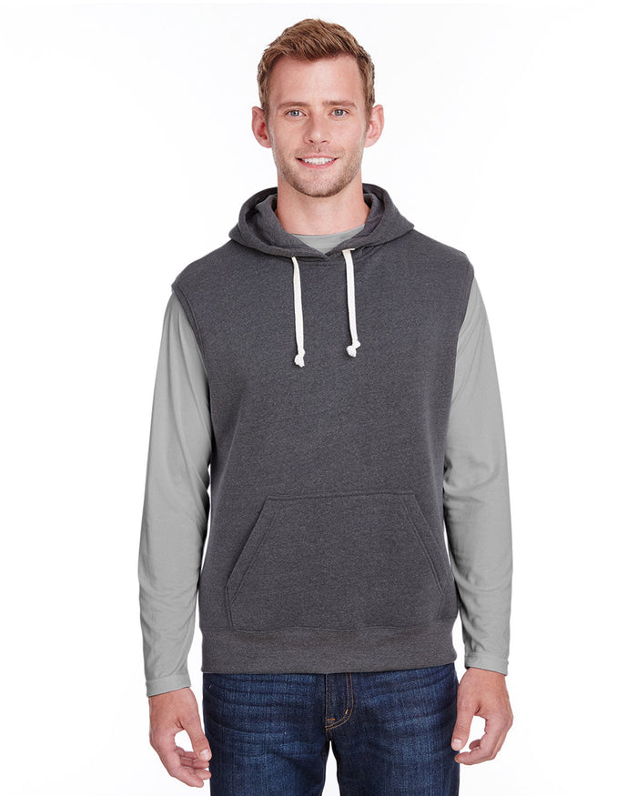 J America JA8877 Adult Triblend Fleece Sleeveless Hooded Sweatshirt