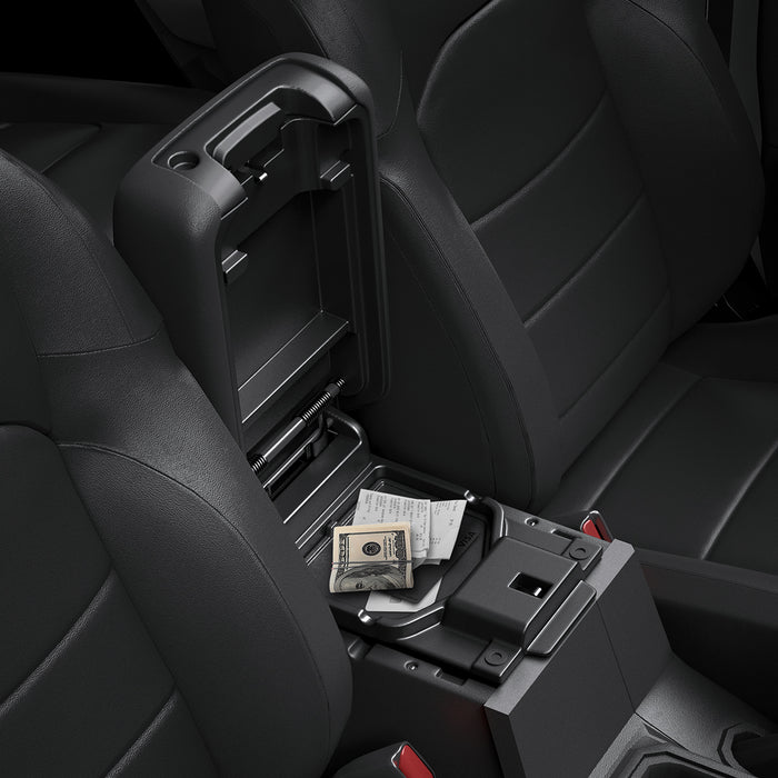ACP09216 - Jeep Series -  Center Console Hidden Storage Box | JO221 showing inside with products.