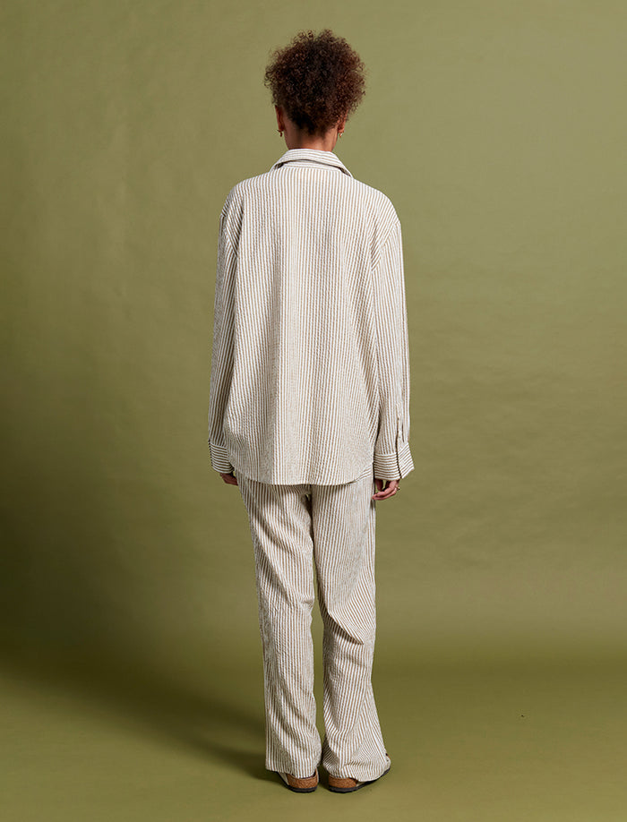 Karen Walker Seersucker Stripe Full Length PJ Set